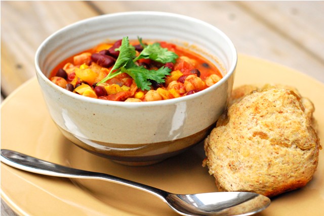 Vegetarian Chili and sourdough biscuits